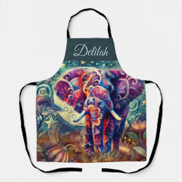 Delantal Elefante caprichoso en la noche Estrellas moradas 