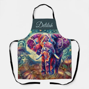 Delantal Elefante caprichoso en la noche Estrellas moradas