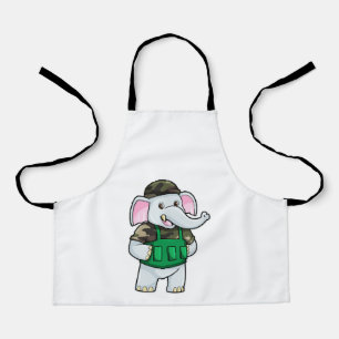 Delantal Elefante como soldado con uniforme y casco