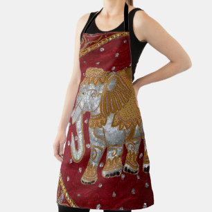 Delantal Elefante Indio Embellecido rojo y oro