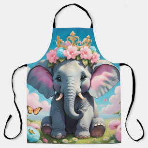 Delantal Elefante lindo con una corona de flores