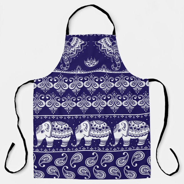Delantal Elefante, paisley: patrón de cosecha tribal. (Anverso)