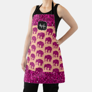 Delantal Elefante rosa caliente brillante Monograma con pur