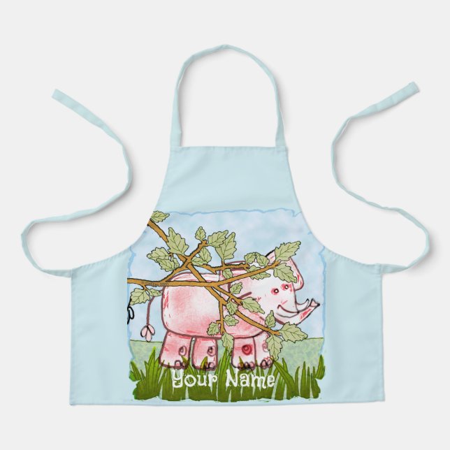 Delantal Elefante Rosa Escondiéndose (Anverso)