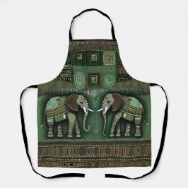 Delantal Elefantes Africanos Contemporáneos - Elegante Verd