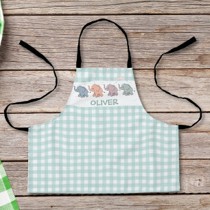 Delantal Elefantes de dibujos animados gingham lindos