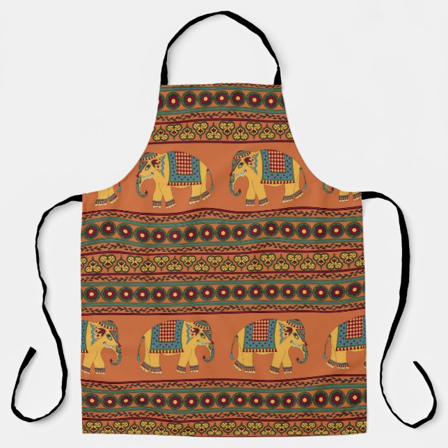 Delantal Elefantes Indios, Naranjas Tradicionales Sin Marea (Anverso)