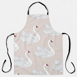 Delantal Elegancia Cisne: Patrón Blanco Ornamental.
