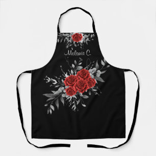 Delantal Elegancia ineludible en blanco y negro con rosas r