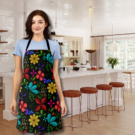 Delantal Elegant Black | Latin American Folk Floral