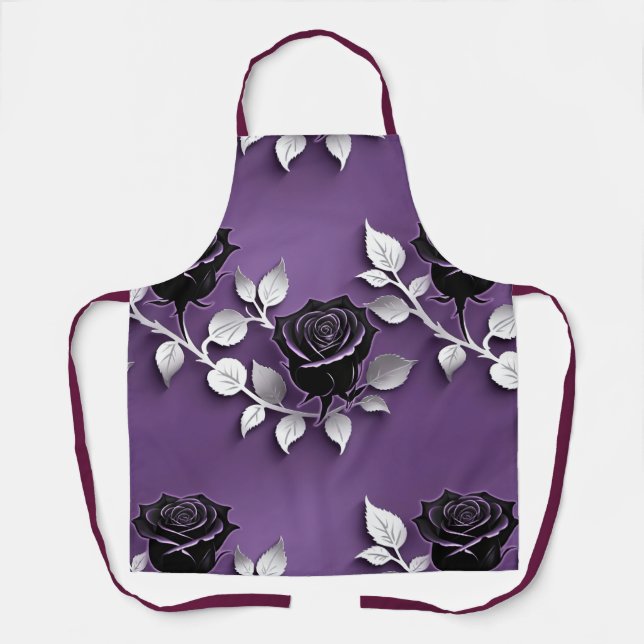 Delantal Elegant Black Roses With Silver Leaves (Anverso)