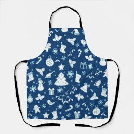 Delantal Elegant Blue  Christmas Pattern
