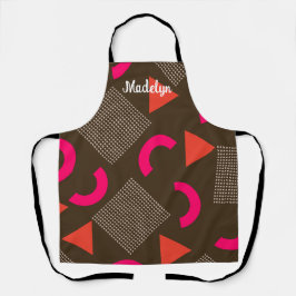 Delantal Elegant Brown Orange Geometric Personalized Name 