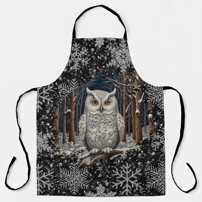 Delantal Elegant Christmas white owl woodland winter forest (Anverso)
