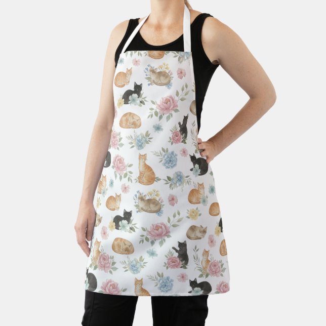 Delantal Elegant Floral Cat Print Apron (in situ)