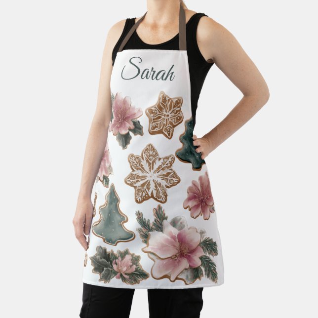 Delantal Elegant Floral Gingerbread Custom Christmas Apron (in situ)