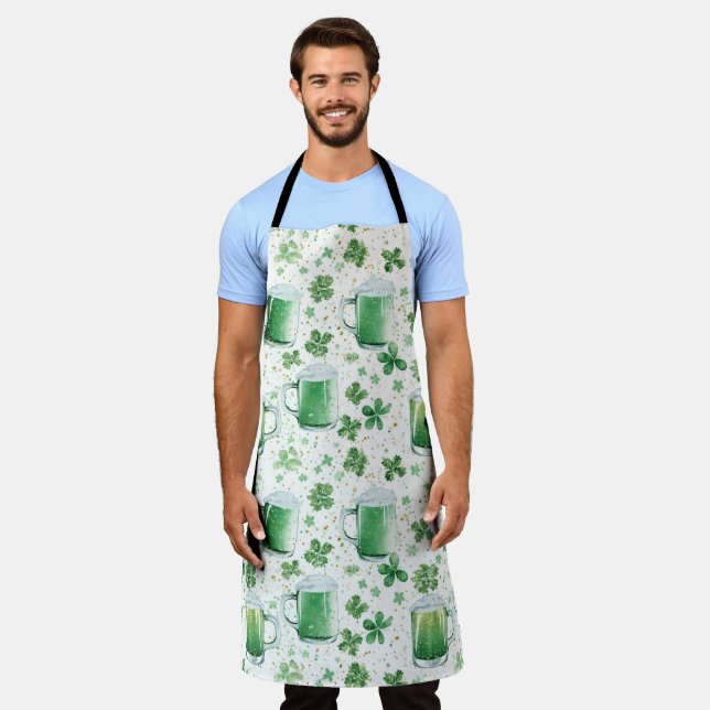 Delantal Elegant Green Beer Mugs and Shamrocks White (Gastado)