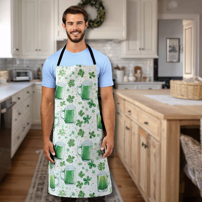 Delantal Elegant Green Beer Mugs and Shamrocks White (Subido por el creador)
