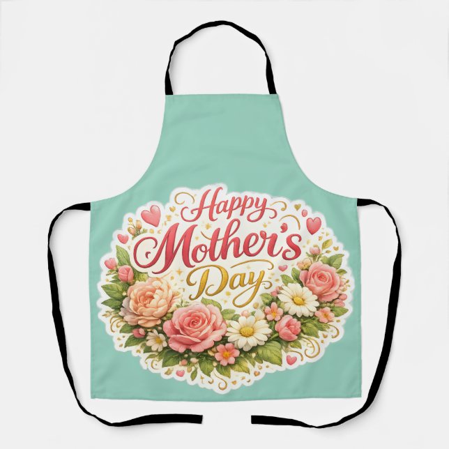 Delantal Elegant happy Mother's Day floral wreath kitchen a (Anverso)