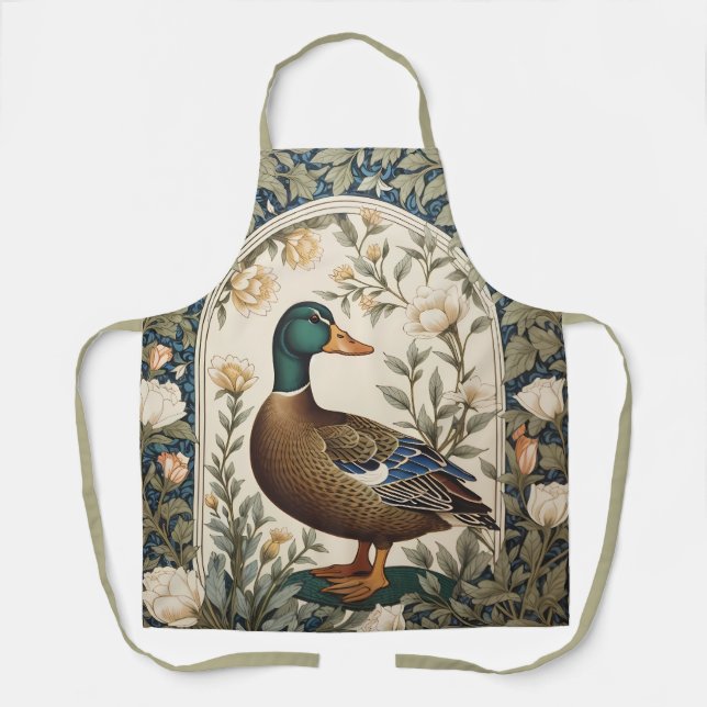 Delantal Elegant Mallard Duck William Morris Inspired  (Anverso)
