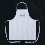 Delantal Elegant Monogram Name Blue Stripe<br><div class="desc">Add a touch of elegance to everyday cooking and baking with this feminine personalized apron. Featuring a soft blue and white striped background, this stylish apron is beautifully finished with your initial and name in a fancy script font, creating a timeless and sophisticated look. Perfect for home cooks, bakers, entertainers,...</div>