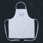 Delantal Elegant Monogram Name Blue Stripe<br><div class="desc">Add a touch of elegance to everyday cooking and baking with this feminine personalized apron. Featuring a soft blue and white striped background, this stylish apron is beautifully finished with your initial and name in a fancy script font, creating a timeless and sophisticated look. Perfect for home cooks, bakers, entertainers,...</div>