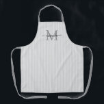 Delantal Elegant Monogram Name Gray Stripe<br><div class="desc">Add a touch of elegance to everyday cooking and baking with this feminine personalized apron. Featuring a soft gray and white striped background, this stylish apron is beautifully finished with your initial and name in a fancy script font, creating a timeless and sophisticated look. Perfect for home cooks, bakers, entertainers,...</div>