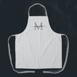 Delantal Elegant Monogram Name Gray Stripe<br><div class="desc">Add a touch of elegance to everyday cooking and baking with this feminine personalized apron. Featuring a soft gray and white striped background, this stylish apron is beautifully finished with your initial and name in a fancy script font, creating a timeless and sophisticated look. Perfect for home cooks, bakers, entertainers,...</div>