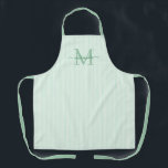 Delantal Elegant Monogram Name Green Stripe<br><div class="desc">Add a touch of elegance to everyday cooking and baking with this feminine personalized apron. Featuring a soft green and white striped background, this stylish apron is beautifully finished with your initial and name in a fancy script font, creating a timeless and sophisticated look. Perfect for home cooks, bakers, entertainers,...</div>