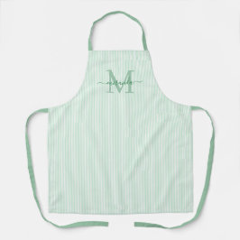 Delantal Elegant Monogram Name Green Stripe