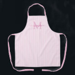 Delantal Elegant Monogram Name Pink Stripe<br><div class="desc">Add a touch of elegance to everyday cooking and baking with this feminine personalized apron. Featuring a soft pink and white striped background, this stylish apron is beautifully finished with your initial and name in a fancy script font, creating a timeless and sophisticated look. Perfect for home cooks, bakers, entertainers,...</div>