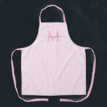 Delantal Elegant Monogram Name Pink Stripe<br><div class="desc">Add a touch of elegance to everyday cooking and baking with this feminine personalized apron. Featuring a soft pink and white striped background, this stylish apron is beautifully finished with your initial and name in a fancy script font, creating a timeless and sophisticated look. Perfect for home cooks, bakers, entertainers,...</div>