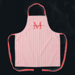 Delantal Elegant Monogram Name Red Stripe<br><div class="desc">Add a touch of elegance to everyday cooking and baking with this feminine personalized apron. Featuring a soft red and white striped background, this stylish apron is beautifully finished with your initial and name in a fancy script font, creating a timeless and sophisticated look. Perfect for home cooks, bakers, entertainers,...</div>