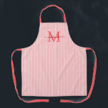 Delantal Elegant Monogram Name Red Stripe<br><div class="desc">Add a touch of elegance to everyday cooking and baking with this feminine personalized apron. Featuring a soft red and white striped background, this stylish apron is beautifully finished with your initial and name in a fancy script font, creating a timeless and sophisticated look. Perfect for home cooks, bakers, entertainers,...</div>
