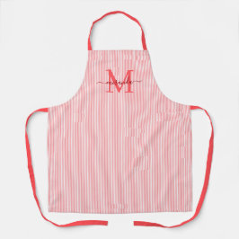 Delantal Elegant Monogram Name Red Stripe