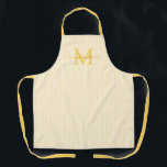 Delantal Elegant Monogram Name Yellow Stripe<br><div class="desc">Add a touch of elegance to everyday cooking and baking with this feminine personalized apron. Featuring a soft yellow and white striped background, this stylish apron is beautifully finished with your initial and name in a fancy script font, creating a timeless and sophisticated look. Perfect for home cooks, bakers, entertainers,...</div>
