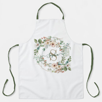 Delantal Elegant Personalized Floral Monogram Name Apron