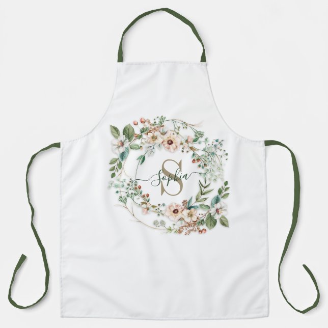 Delantal Elegant Personalized Floral Monogram Name Apron (Anverso)