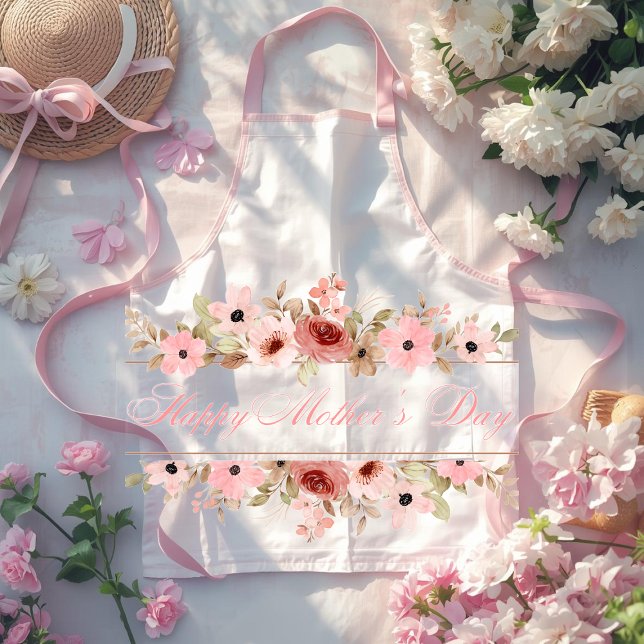 Delantal Elegant Pink Watercolor Flower Kitchen Apron (Subido por el creador)