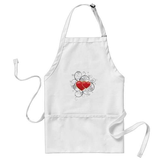 Delantal Elegant Red Twin Hearts with Flourish Swirls (Frente)