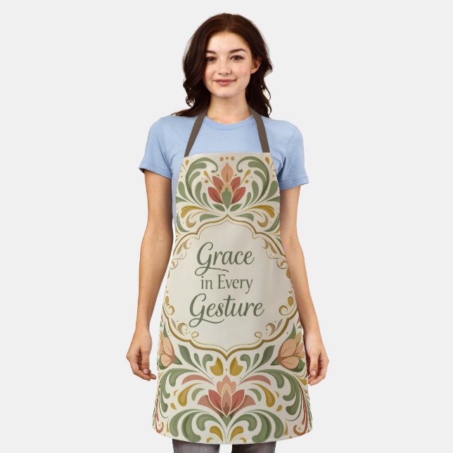 Delantal Elegant Rosemaling Floral Pattern with Quote (Gastado)