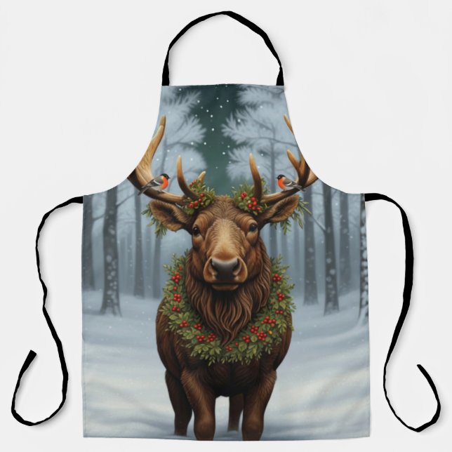 Delantal Elegant rustic Christmas moose winter landscape (Anverso)