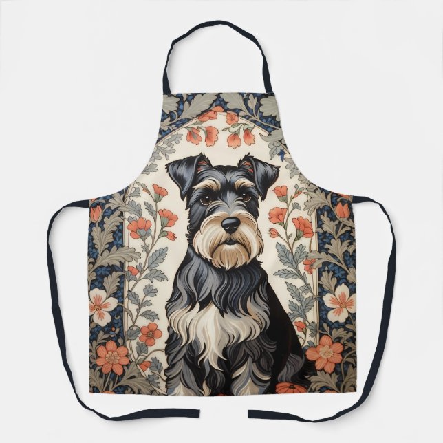 Delantal Elegant Schnauzer William Morris Inspired Floral (Anverso)