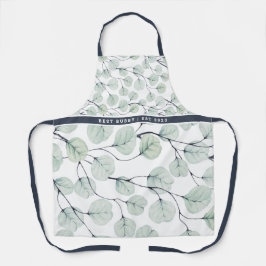 Delantal Elegante acuarela Eucalipto Monograma Botánico