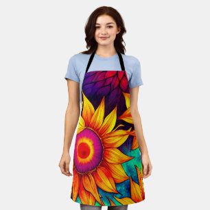 Delantal Elegante Arte de Girasoles Coloridos Poder de la F