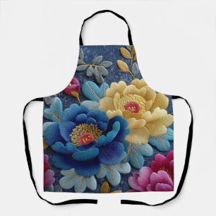 Delantal Elegante Aspecto de Peonía Vintage con Bordado Flo