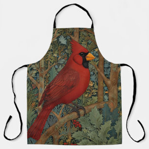 Delantal Elegante ave roja retro cardenal Art Nouveau