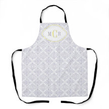 Elegante Azul Francés Blanco Amarillo Damask Monog