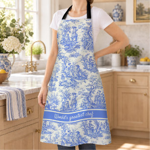 Delantal Elegante azul vintage toile de jouy impresa 