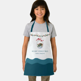 Delantal Elegante Bauble Rojo Bow Feliz Navidad Verde azula